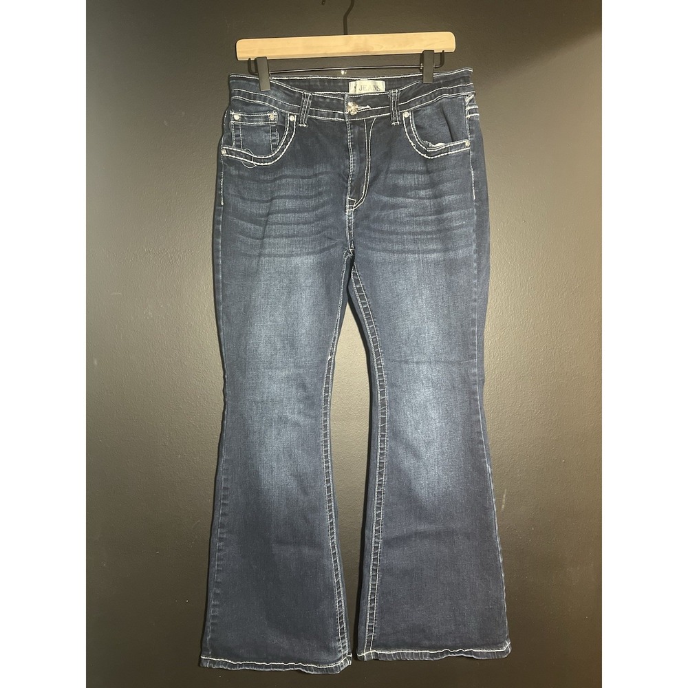 Y Jeans Los Angeles Womens 15 / 16 Flare Embellished Rhinestones Wings Studded - Picture 2 of 6